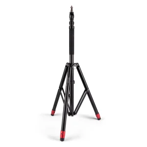 Black ProMaster Air Support Light Stand with red safety leg tips extended for studio lighting use