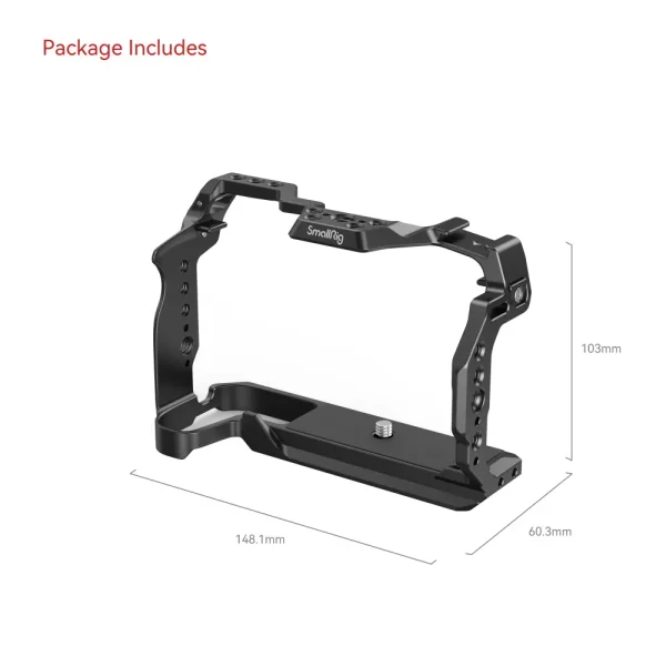 SmallRig cage for Canon EOS R8 shown with measurements