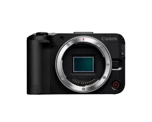 Canon EOS R50 V mirrorless camera body shown without lens, compact design ideal for content creators and vloggers