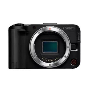 Canon EOS R50 V mirrorless camera body shown without lens, compact design ideal for content creators and vloggers