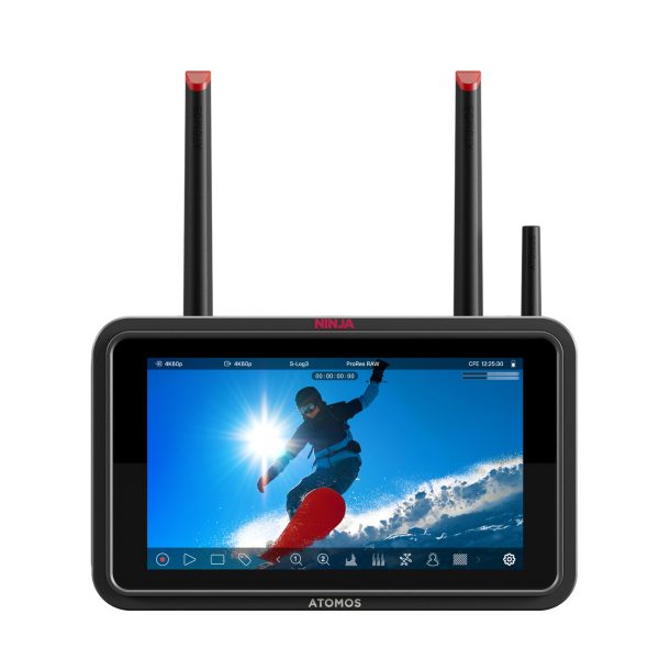 A compact 5-inch Atomos Ninja TX monitor-recorder with SDI, HDMI, and touchscreen display