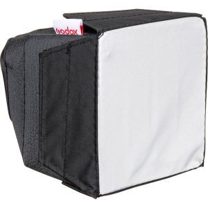 Godox SB1010 portable softbox attached to a camera flash to create softer and more even lighting.