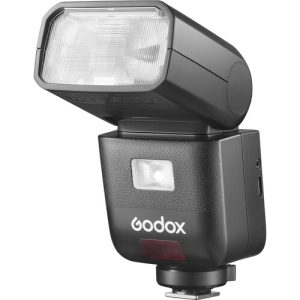 Compact Godox V480 flash unit designed for on-camera and wireless lighting use