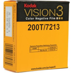 Kodak Vision3 200T Super 8 film, Vision3 7213 color negative, Super 8 tungsten balanced film, Kodak Super 8 cartridge, 200T ECN-2 Super 8