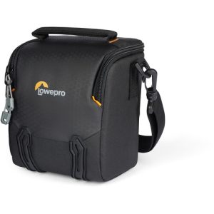 Black Lowepro Adventura SH 120 III camera bag showing shoulder strap and molded base.