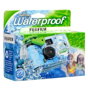 FUJIFILM QuickSnap Waterproof single-use camera designed for underwater and outdoor photography.