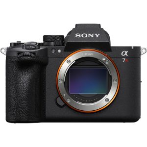 Front angled view of the Sony a7R VI full-frame mirrorless camera body with E-mount lens mount exposed.