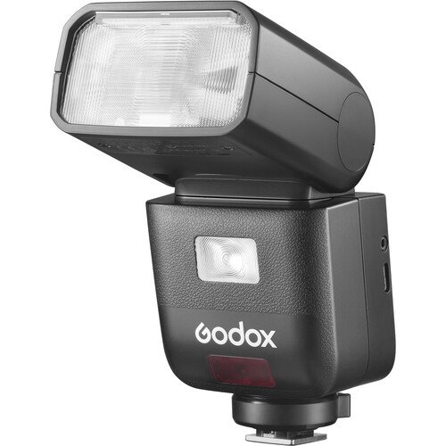 Compact Godox V480 flash unit designed for on-camera and wireless lighting use