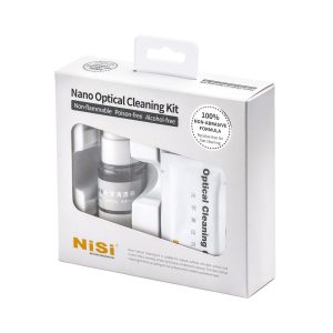 NiSi Nano Optical Cleaning Kit including spray solution and microfiber cloths for cleaning camera lenses and nano-coated optics